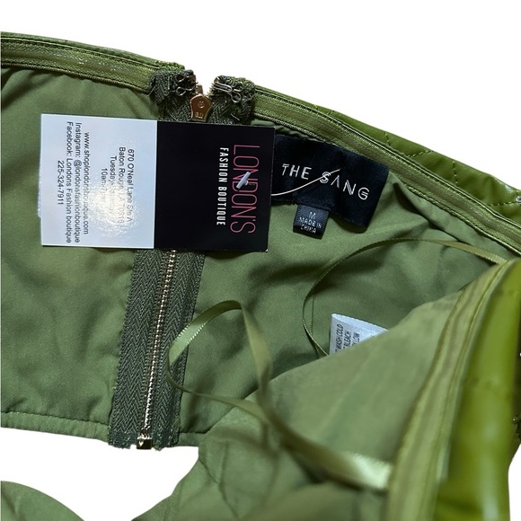 The Quilted Set Olive Sequin Bustier And High Waisted Wide Leg Pants Set Medium - Picture 8 of 15